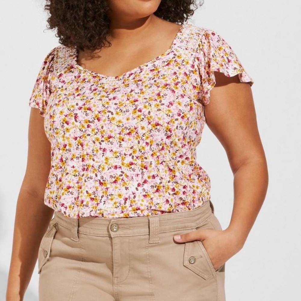 Torrid Super Soft Smocked Shoulder Flutter Sleeve… - image 2